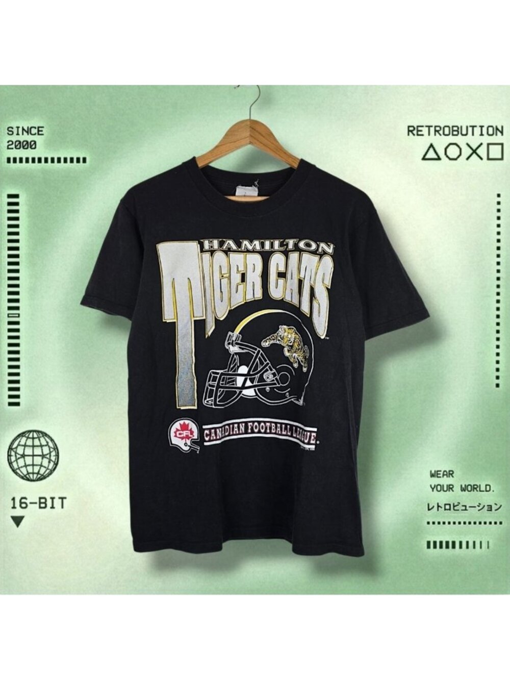Vintage 1995 Hamilton Tiger Cats CFL Graphic Shirt Black Size M